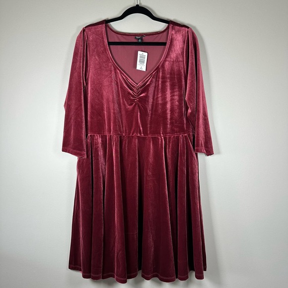 NWT Torrid Size 2 Berry Pink Velour 3/4 Sleeve Flowy Bottom Dress‎ - Picture 1 of 9
